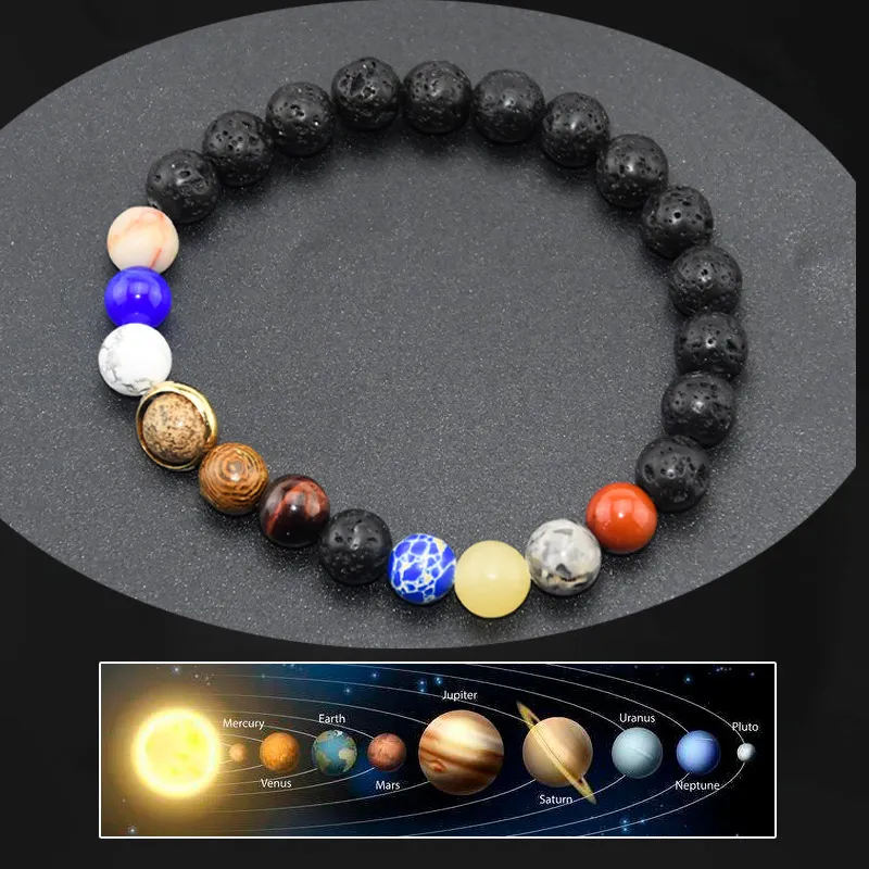 Perlé 2020 New Universe Galaxy System System Planet pour hommes et femmes Lovers Bracelet Constellation Agate