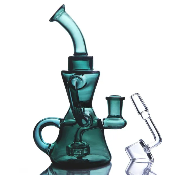 Bong in vetro di colore verde Dab Rig Spline Perc Recycler Oil Rig Water Pipes Narghilè Bubbler con giunzione da 14 mm Banger Bowl