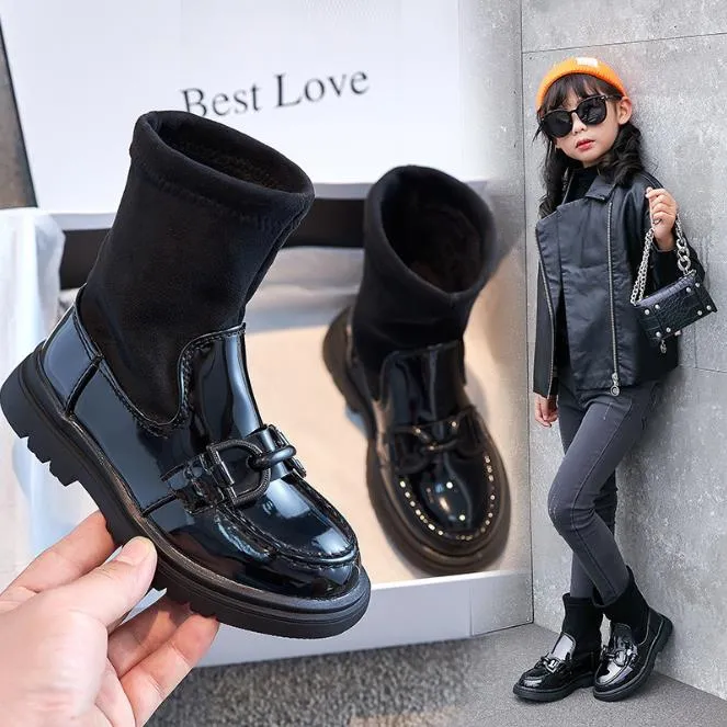 Girls Fashion Shoes 2021 Spring Autumn New British Style Martin Boots Girls Solid Color Fashion High-top Boots