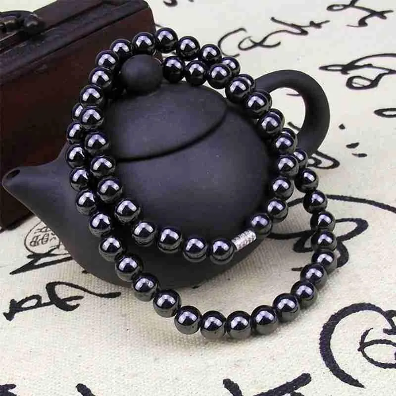 Tour de cou noir Vintage magnétique hématite perlée énergie guérison thérapie collier sain pour hommes et femmes perle Dia.6mm/8mm