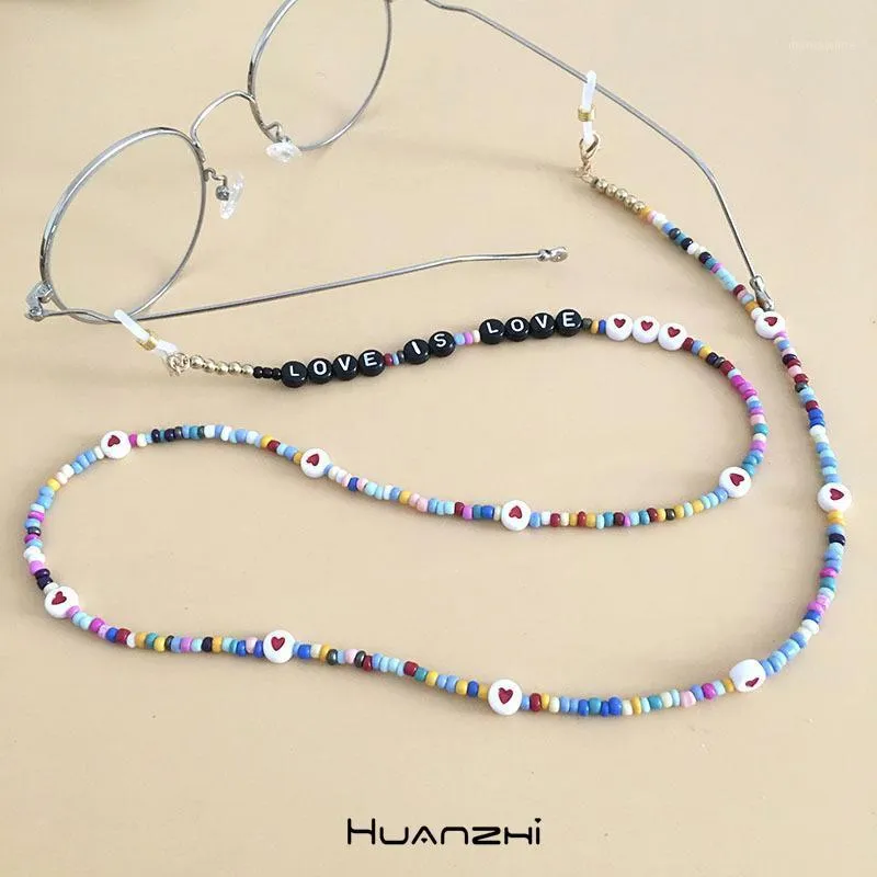 HUANZHI 2021 New Cool Fashion Colorful Beads Acrylic Love Letter Mask Chain Glasses Chain Necklace for Women Jewelry Accessories1
