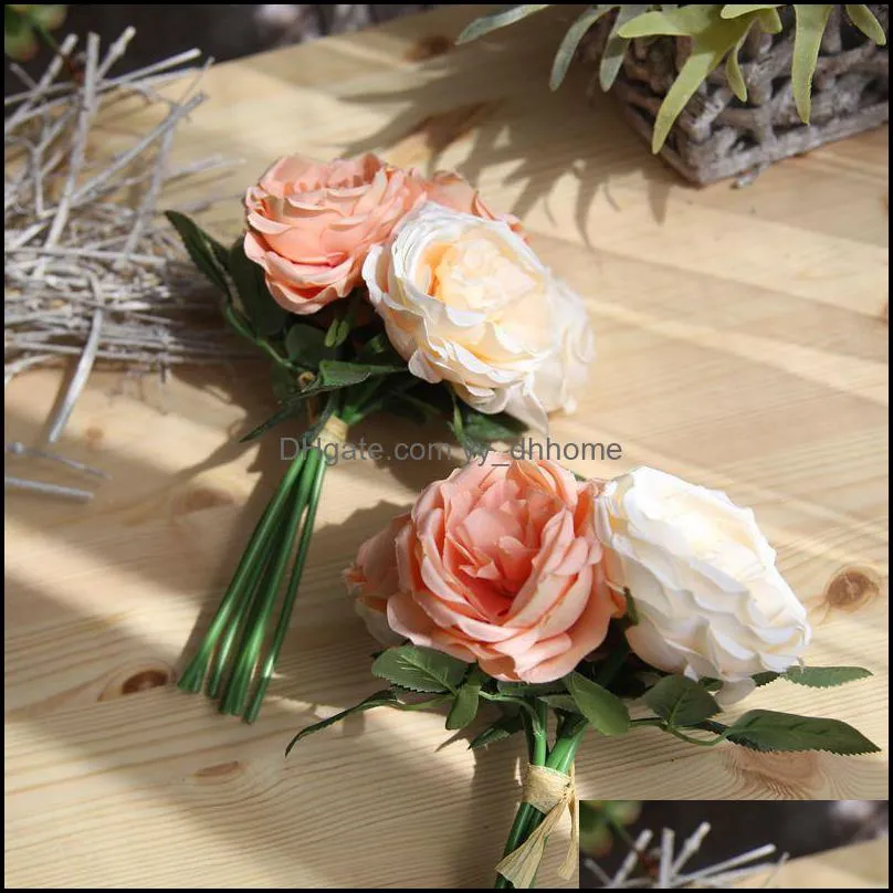 Artificial Rose Flowers Wedding bouquet White Pink Thai Royal Rose Silk flowers Home Decoration Wedding Party Decor