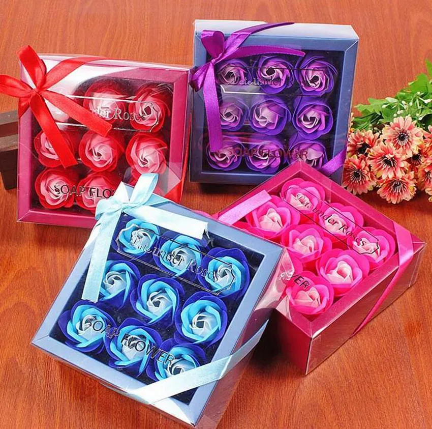 Valentine Day Rose Gift 9 Pcs Soap Flower Rose Box Wedding Mother Day Birthday Day Artificial Soap Rose Flower Sea ship GGE3829