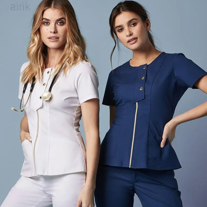 Pantaloni a due pezzi da donna all'ingrosso Scrub personalizzato Set Top con cerniera in metallo e uniforme