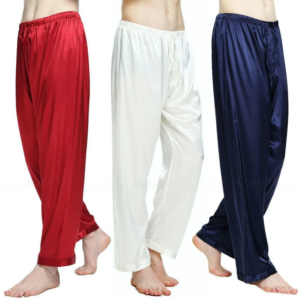 Mens Silk Satin Pyjamas Pyjamas Pants Lounge Slaapbodems Gratis PP S M L XL 2XL 3XL 4XL Plus 201109