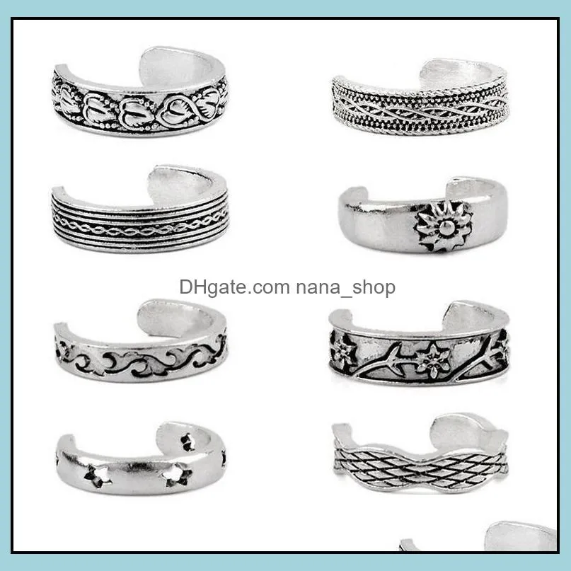 8Pcs Elegant Women 925 Sterling Silver Toe Ring Foot Adjustable Beach Jewelry fashion show Retro Style Body Jewellry