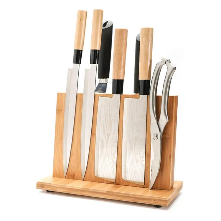 Magnetic Knife Holder with Powerful Magnet - Large Bamboo Wood Knife Block without Knives, Double Side Universal Knife Block