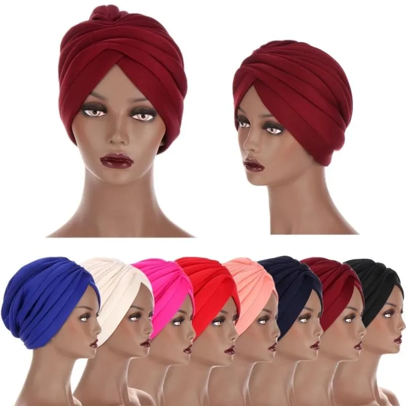 Street Trend Headwear Fashion Ladies Turban Hat Hair Loss Cap India Solid Color Baotou Cap Chemotherapy Hats Casual Headdress