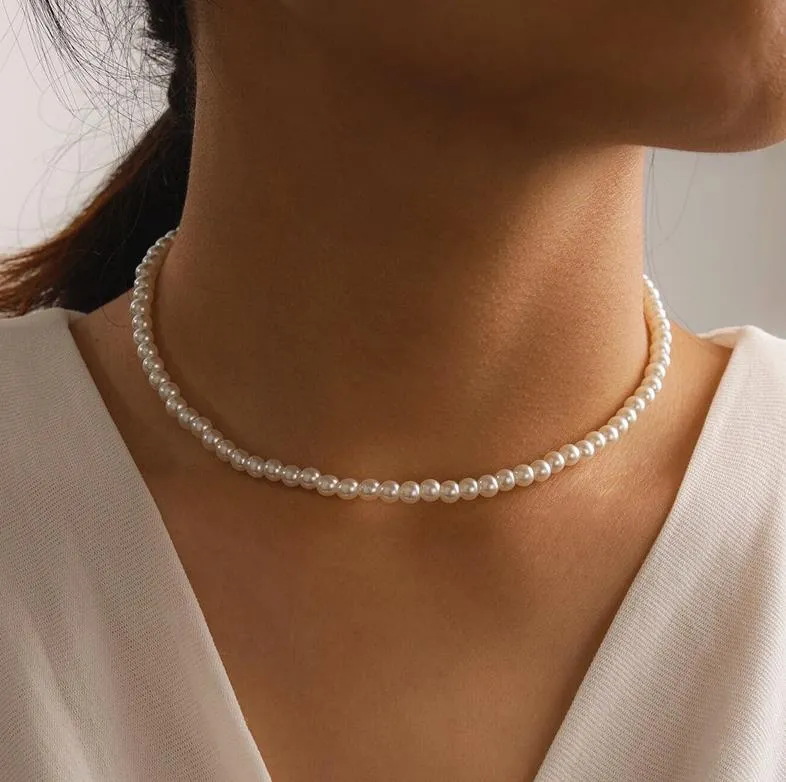 20pc Elegant White Imitation Pearl Choker Necklace Big Round Pearl Wedding Necklace for Women Charm Fashion Jewelry