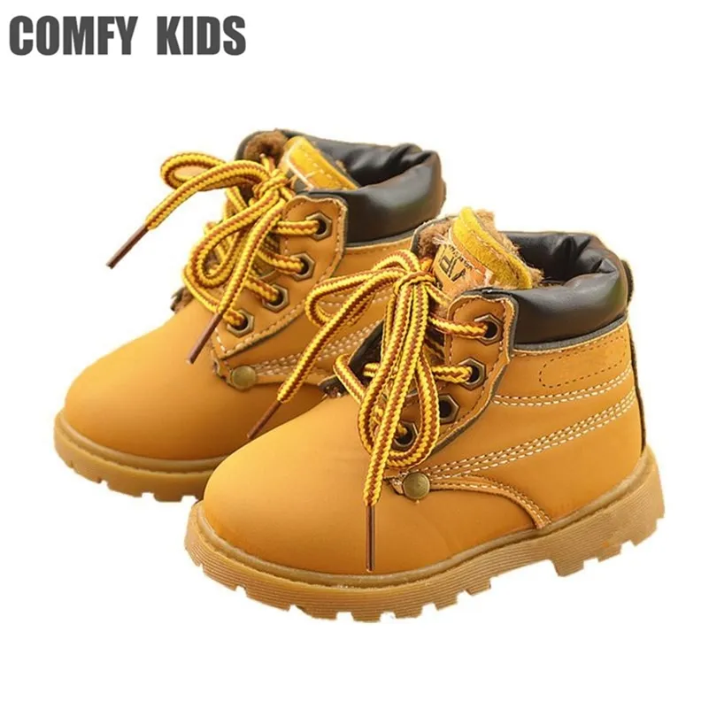 Comfy Kids Winter Mode Kind Leer Sneeuwlaarzen voor Meisjes Jongens Warm Martin Laarzen Schoenen Casual Pluche Kind Baby Peuter Schoen LJ201029