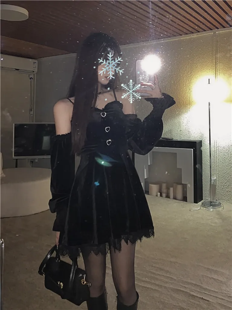 2022 Korean Gothic Princess black dress - Off-Shoulder High 2022 Korean Gothic Princess black dress - Off-Shoulder High