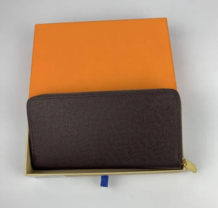 Moda kadınlar debriyaj cüzdan deri çantalar tek fermuarlı swalletler bayan bayanlar uzun klasik çanta ile turuncu kutu kartı 60017