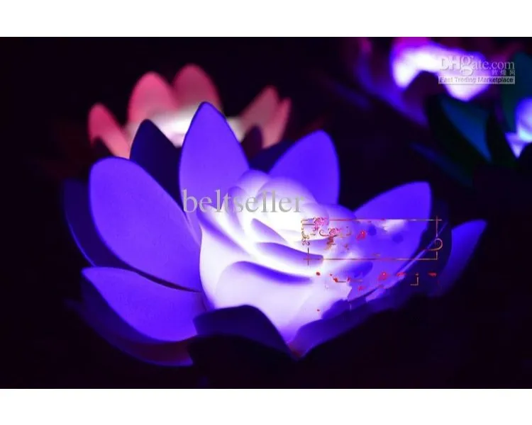 Lampe LED artificielle en forme de fleur de Lotus flottante, diamètre 17 cm, avec lumières colorées modifiées, fournitures de décoration pour fête de mariage
