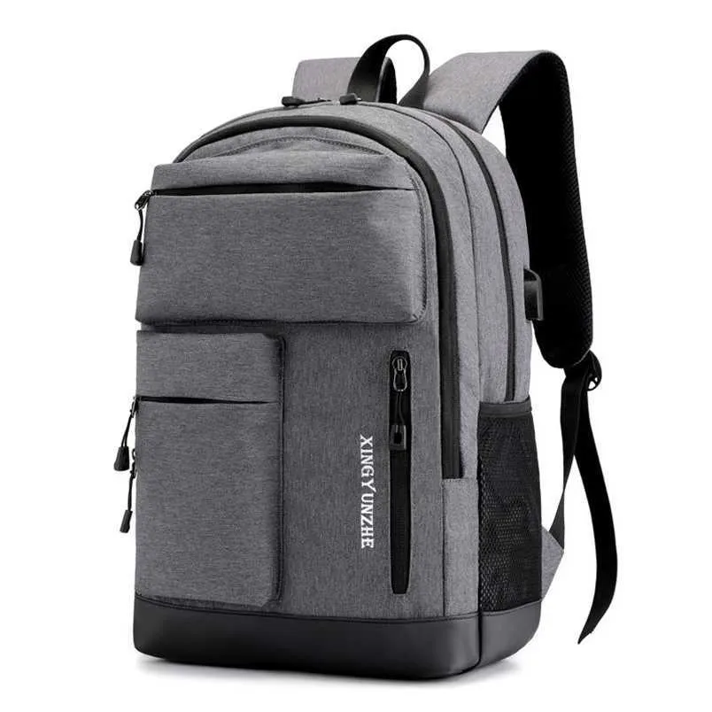 Rucksack Teenager Jungen Hohe Männer Schultaschen Oxford Grau Mehrere Taschen USB Lade Rucksack Männlich 202211