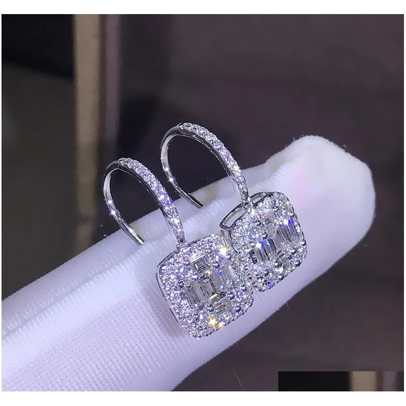 hot sale new 2019 luxury jewelry 925 sterling silver t shape white topaz cz daimond women wedding gemstones earring hook for lovers`