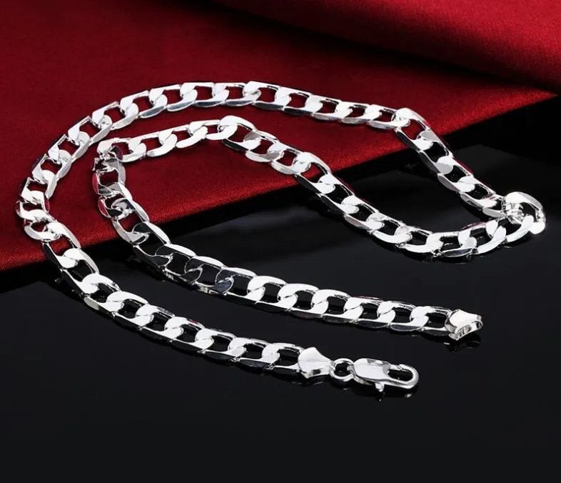 16-24 Zoll Silberschmuck Kostenloser Versand Versilbert hübsche süße Mode 6MM kubanische Halsketten Männer Stil Halskette Mark 925