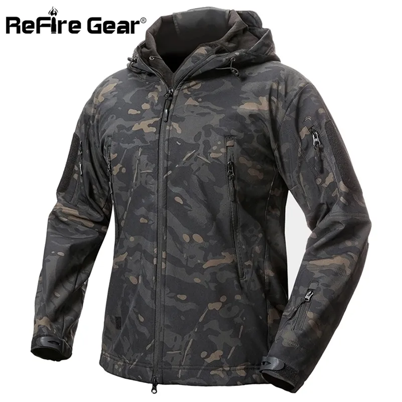 ReFire Gear Shark Skin Soft Shell Giacca militare tattica da uomo Cappotto in pile impermeabile Abbigliamento militare Giacca a vento mimetica 201118