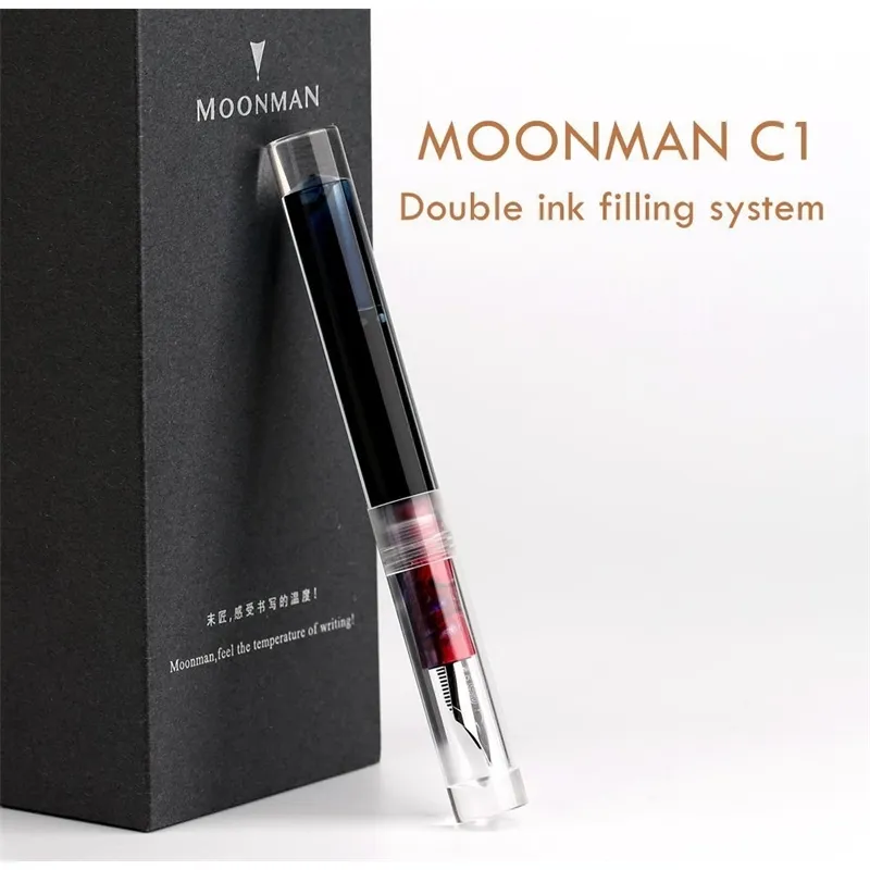 Moonman C1 Przezroczysty Eyedropper Pen Fountain Foed F Nib Pióro Atrament Oryginalny Pudełko Y200709