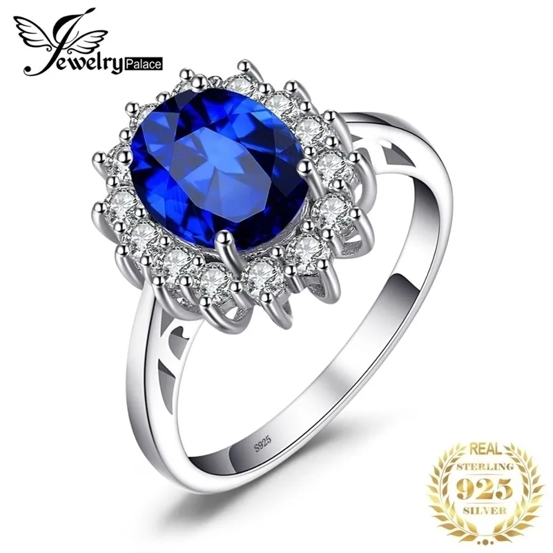 JewelryPalace Princess Diana Created Blue Sapphire Engagement Ring for Women Kate Middleton Crown 925 Sterling Silver 220207
