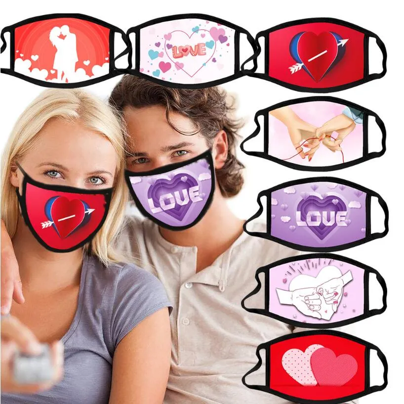 Valentinstag-Masken aus Baumwolle, staubdicht, Paar-Masken, 3D-Drucke, Atemschutzmaske, waschbar, wiederverwendbar, Einsatz PM2,5-Filter, Party-Designer-Masken ZYY121