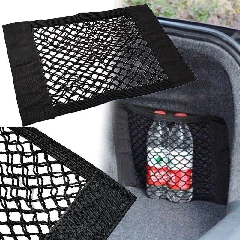 Bilarrangör Bakre bakre stamlagring Net Seat Elastic String Magic Sticker Mesh Bag Interior NetworkCar