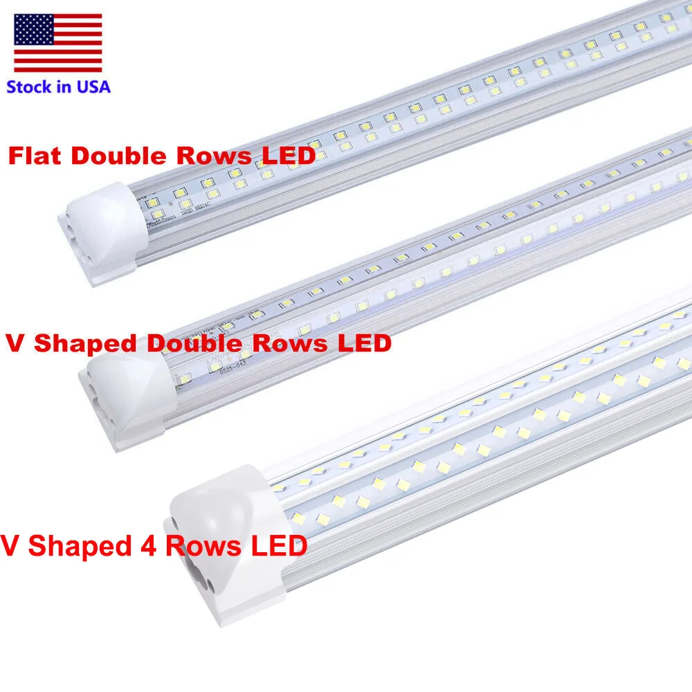 120W LED Tube Light 2ft 4ft 8ft Linkable Integrated LED T8 Shop Light Fixture V Shaped Double Side 4 Rows LED Light Tubes AC85-277V