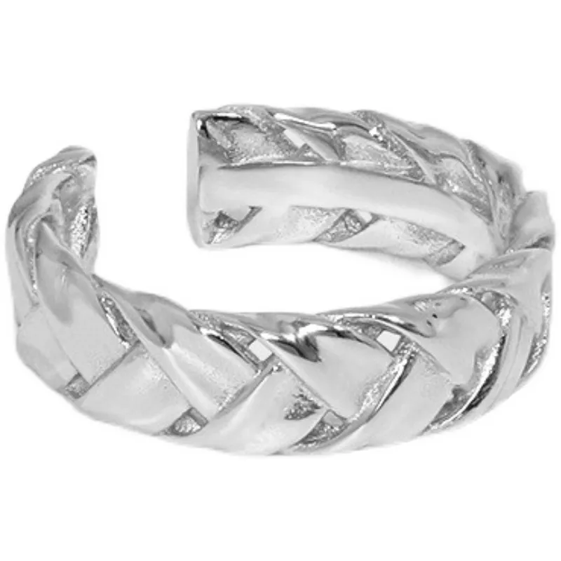 925 sterling silver flätad ring kvinnlig ins nisch design likgiltiga avancerade öppningsjusterbara pekfinger smycken
