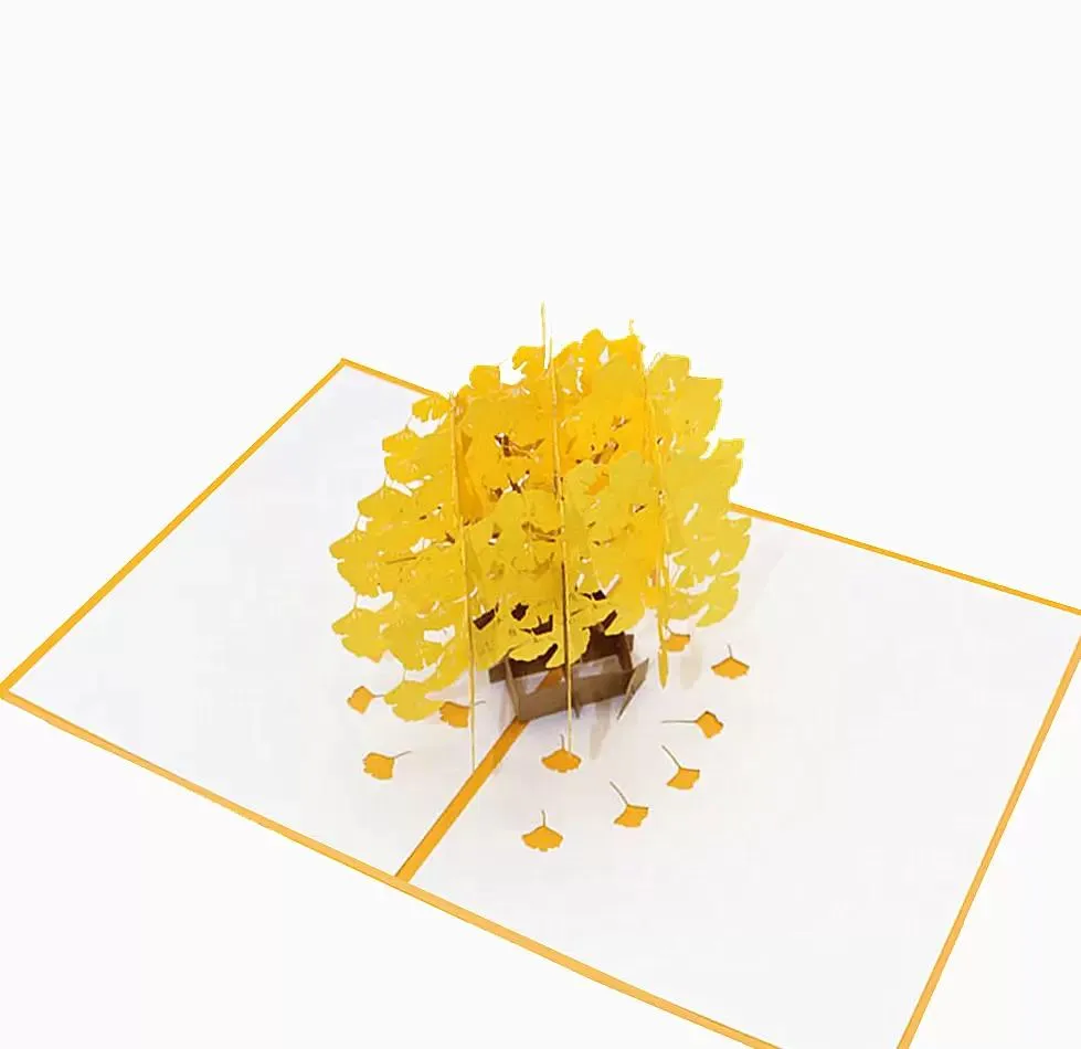 3D cartões Gold Ginkgo folha árvores pop up cartão para mamãe esposa aniversário obrigado parabéns dia dos namorados crianças presente xmas