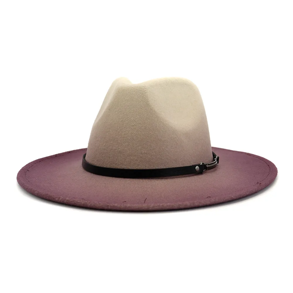 Large Brim Gradient Wool Felt Fedora Hats For Women And Men  display picture 1