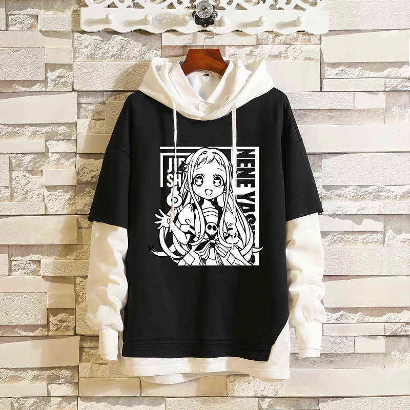 Anime Toaleta Związana Hanako Kun Hoodie Yahiro Nene Fashion Cartoon Black Unisex Kapturem G1229