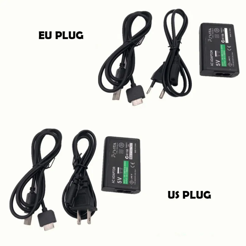 EU US-kontakt Hem Väggladdare Strömförsörjning AC Adapter USB-data Synkronisering Laddningskabel för Sony PS Vita PSV 1000