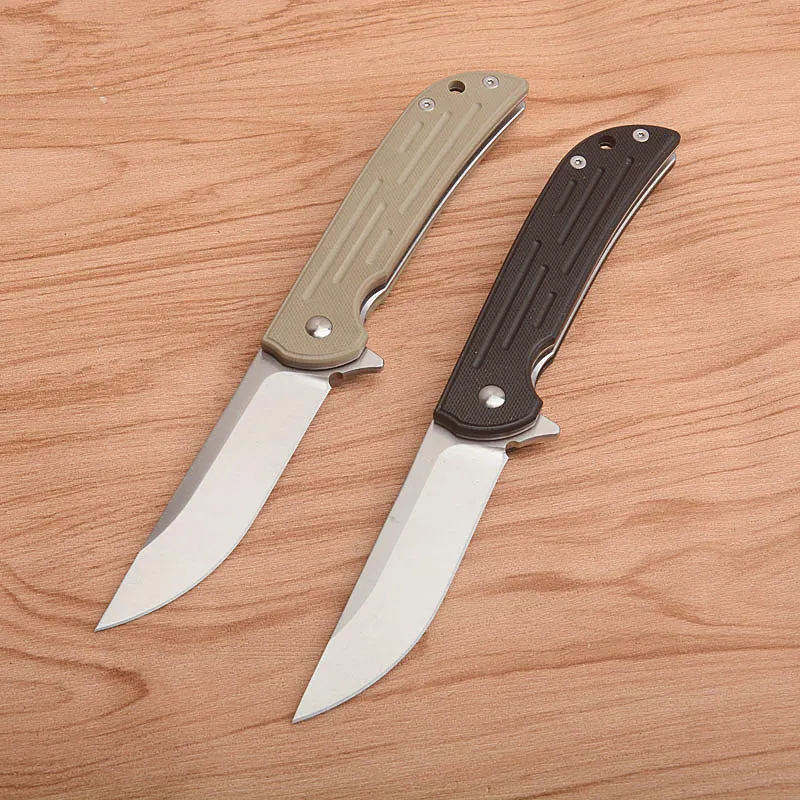 Haute Qualité Extérieure EDC Poche Flipper Couteau À Lame Pliante 440C Satin Drop Point Lame G10 + Tôle D'acier Poignée Roulement À Billes Couteaux