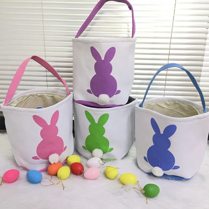 Partiks Tavşan Paskalya Sepeti Kişiselleştirilmiş Paskalya Bunny Tote Çanta Yumurta Şekerleri Sepetleri Tuval Kovalar DIY Sevimli Parti Dekorasyon 08