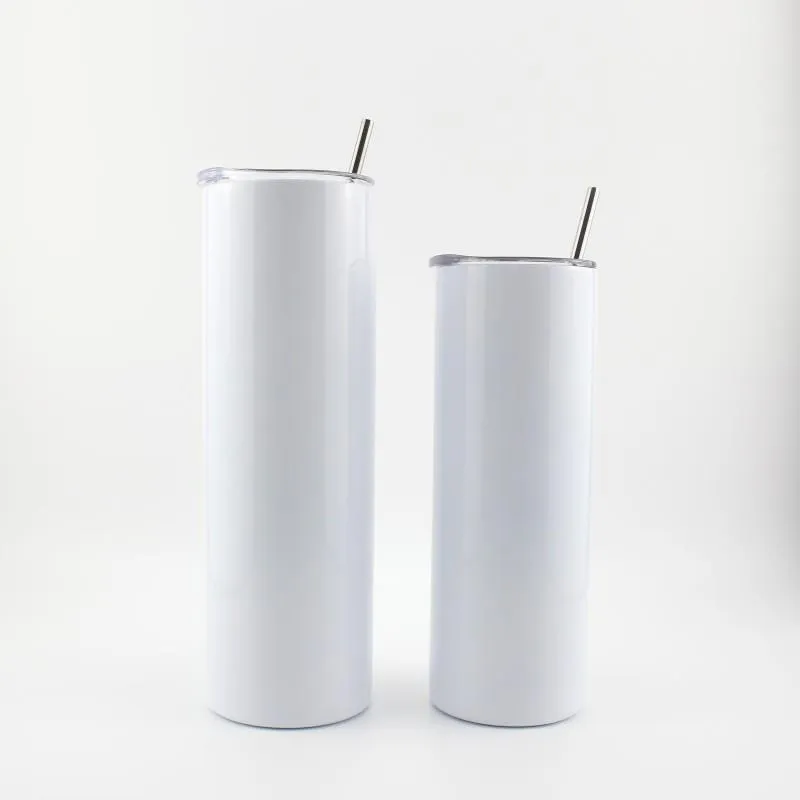 20oz Skinny Sublimation Blank Straight Tumblers Stainless Steel Cup Vacuum Thermal Transfer Printing Straw Coffee Beer Mugs WWQ