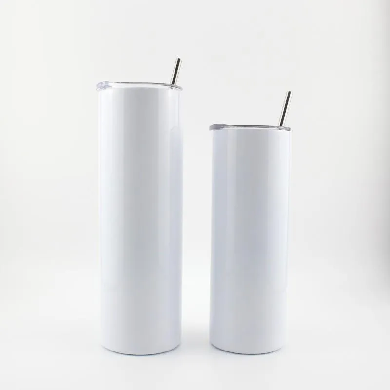 Vasos rectos en blanco de sublimación delgada de 20oz, taza de acero inoxidable, impresión de transferencia térmica al vacío, tazas de café y cerveza de paja WWQ