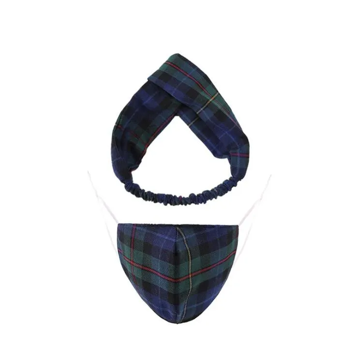Plaid Printed Hair Band Mask Elastic Cross Hair Band Women Winter Warm Dust Respirator Headband Mouth Cover YL1395