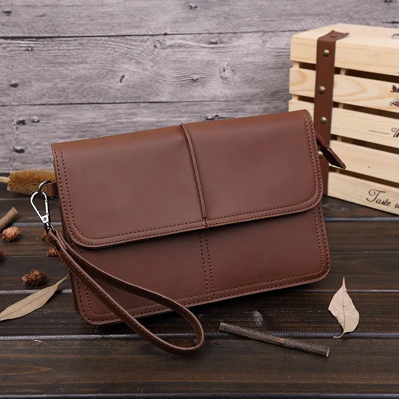 패션 남자 클러치 백 핸드백 짠된 가죽 가방 클래식 블랙 대용량 봉투 새로운 지갑