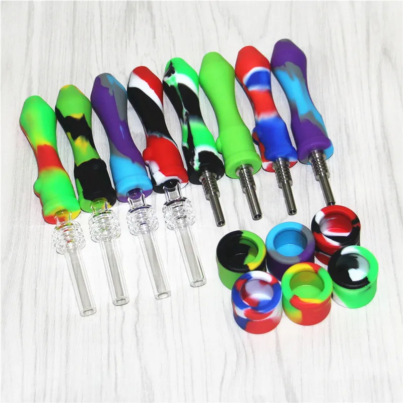 5pcs Hookah Silicone Nectar Straw kit with 10mm Titanium Tip Quartz Tips concentrate mini tobacco pipes for oil rigs glass bong