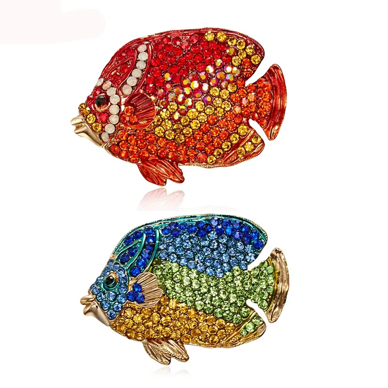 Moda Crystal Tropical Fish Pins Broszki Dla Kobiet Garnitur Akcesoria Letnia Broszka Pin Wedding Akcesoria