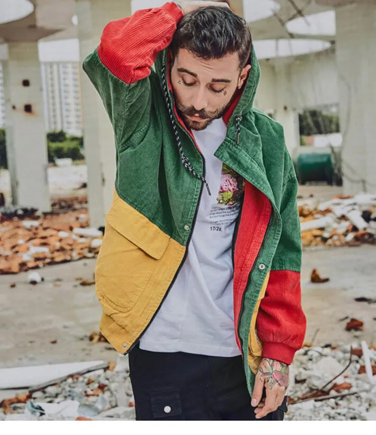Mens Hip Hop Corduroy Jacket - Loose Fit Winter Hoodie