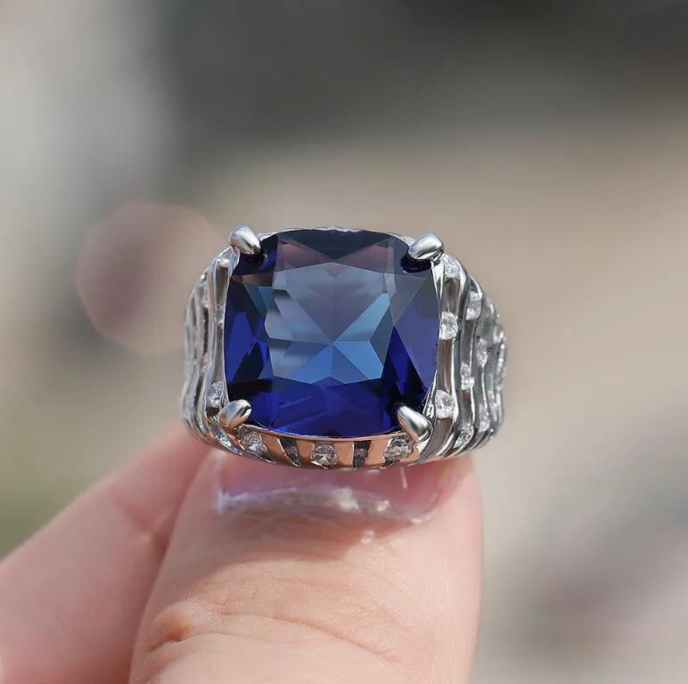 Anillo De Aguamarina Azul Con Piedra Azul Topacio Azul Diamante
