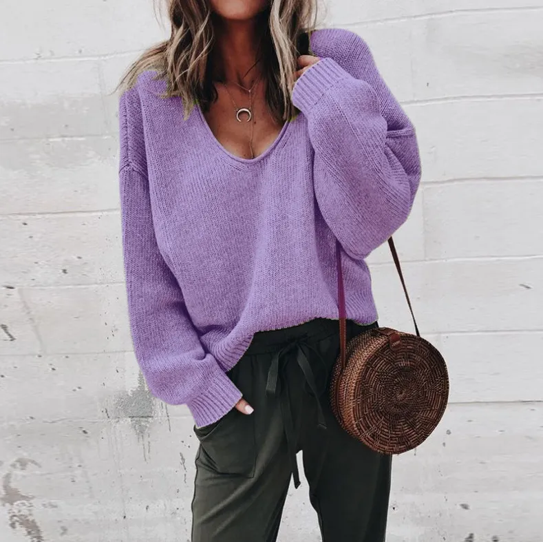 Foridol Solid Purple Pullovers Sweater Vrouwelijke Casual Oversized Sweater Dames Herfst Winter Knited Jumper Tops Outfits 210415
