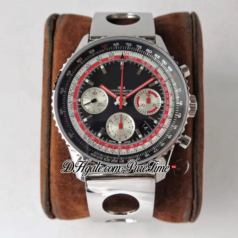 AIF B01 Chronograph 43 Swissair A7750 Automatisk herrklocka AB01211B1B1A1 Black White Dial Steel Hole Armband Edition PTBL PU268L