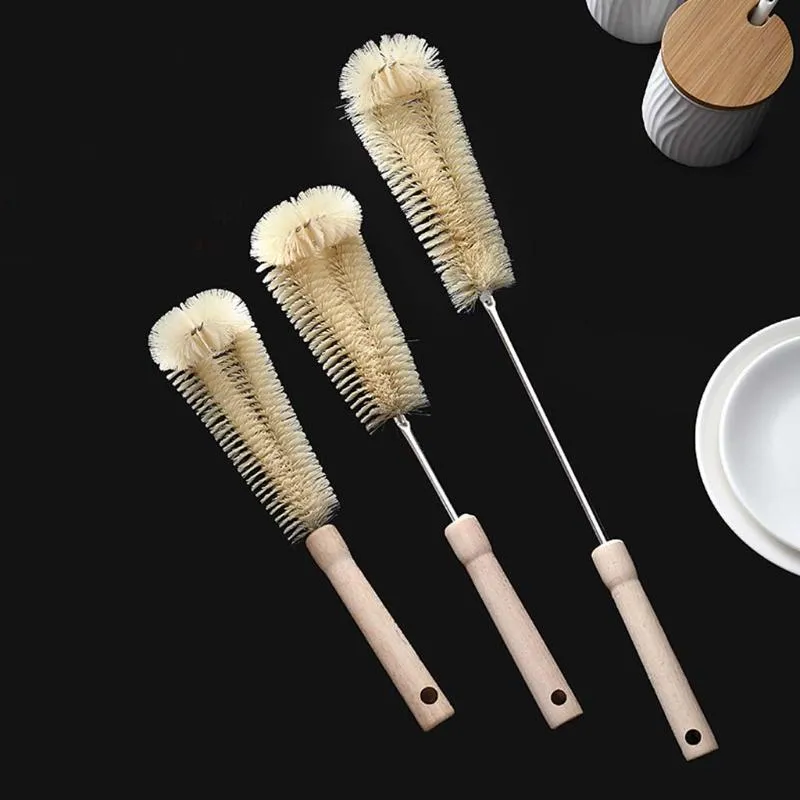 Kitchen Cleaning Brush With Long Handle Coffee Tea Glass Cup Baby Bottle Brush Hangable Wooden Handle Cleaner Gadgets LX4104
