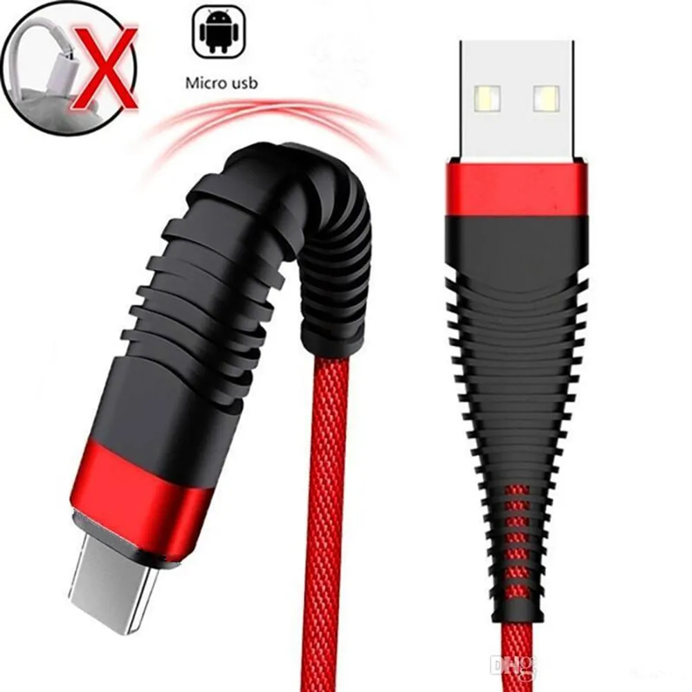 1m 3ft Ny slitstark högresistans flätad nylon USB Type-C-kablar 2,4A snabbladdning mikrokabel Data Sync Usb-laddarsladd för telefon S9