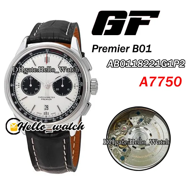 GF New Premier B01 Chronograph 42 AB0118221G1P2 Branco Dial ETA A7750 Cronógrafo Automático Mens Assista Caixa De Caixa De Couro Hello_Watch