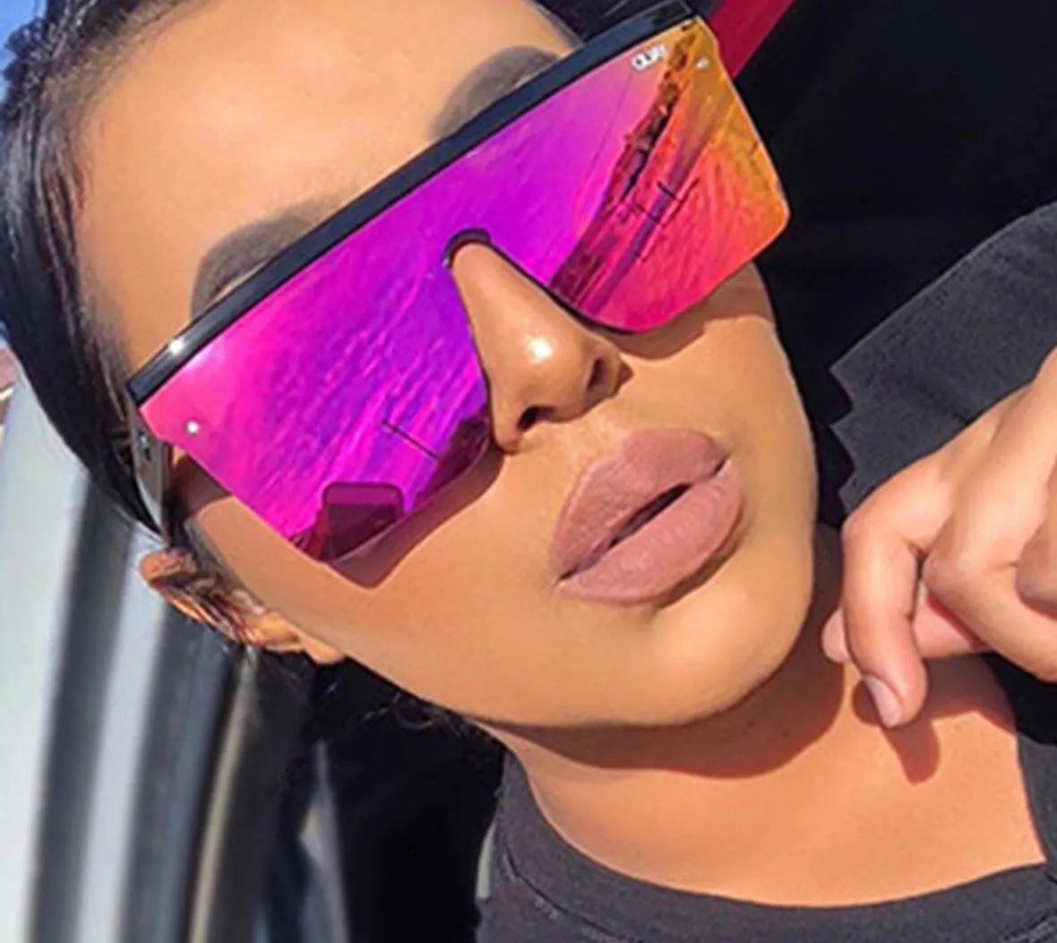 10PCS summer women Dazzle colour Big frame connected sunglasses Driving glass men Bicycle Glass driving Sun glasses Purple 15COLORS hot sale