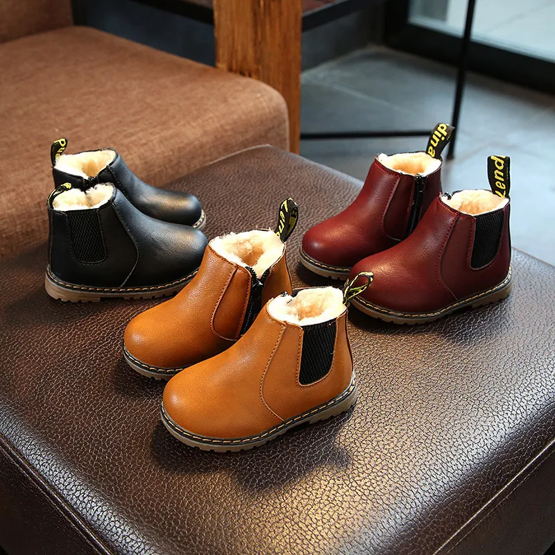 Classic Kids Winter Shoes Black Brown Red Toddler Girls Ankle