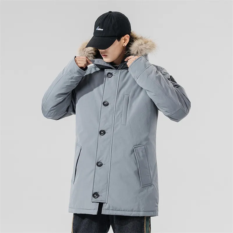 Herbst und Winter Outdoor Herrenjacke Mantel Mode große Fellkapuze Pelzkragen Daunenjacke Slim Casual Hiver Parka