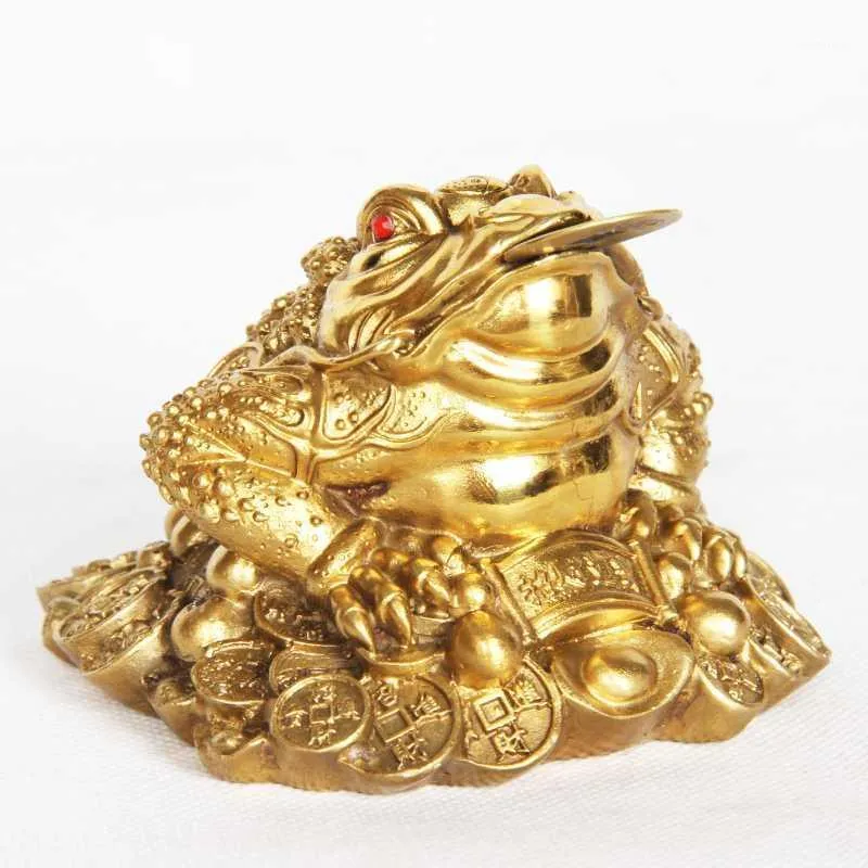 Sí Lucky Feng Shui Brass Tres Legged Frog Toad Bendición Atraer Money Money Metal Estatua Estatuilla Estatuilla Decoración del Hogar Regalo1